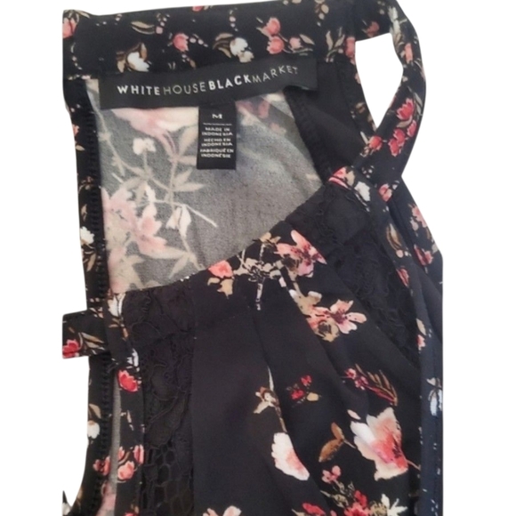 White House Black Market  Floral Black Sleeveless Halter With Lace Detail Size M - Picture 9 of 9